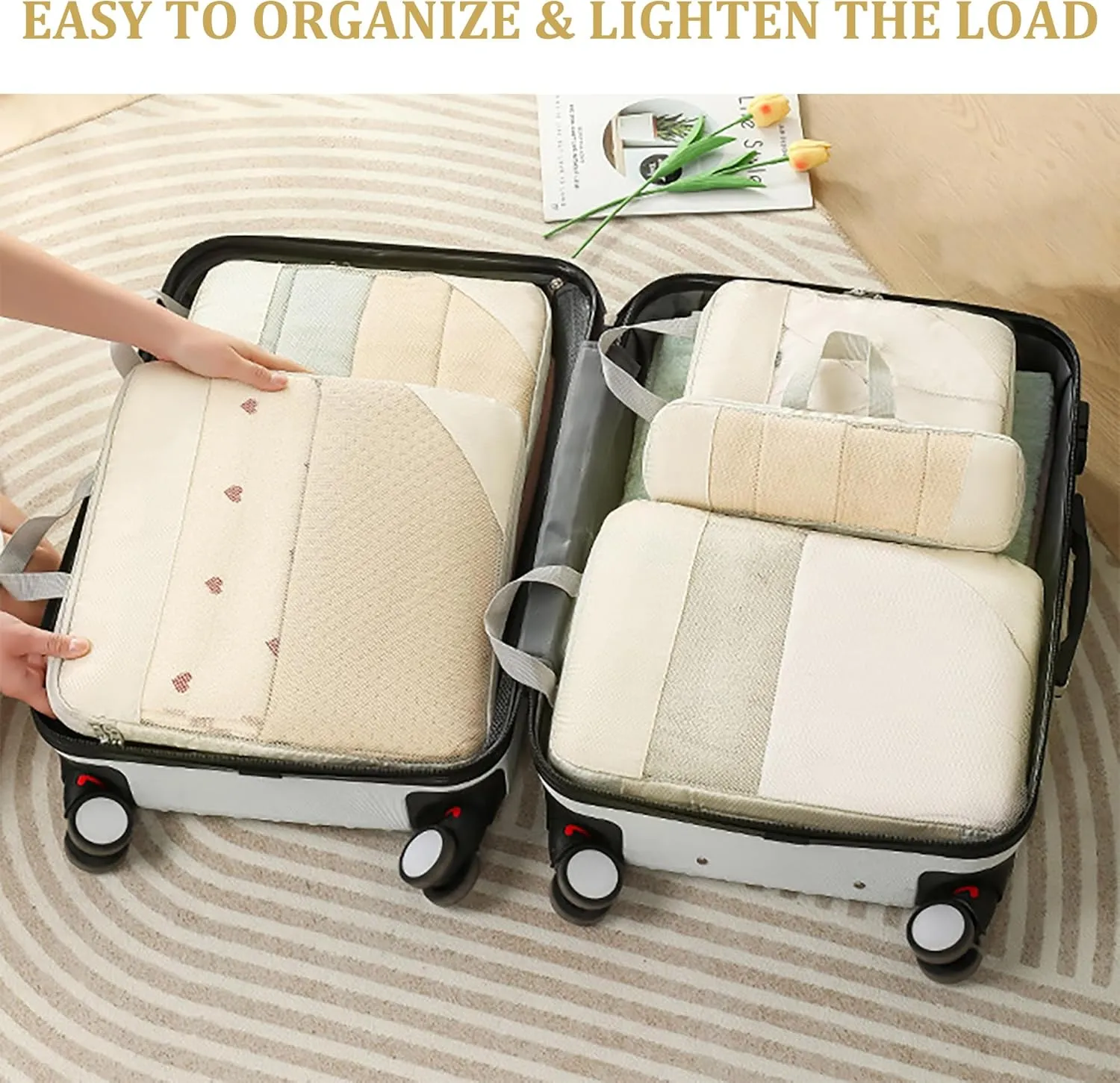 10 Set Compression Packing Cubes for Suitcases Organizer Bags Set Carry on Luggage Packing Cubes Travel Accessories Bags Set Packing Organizers for Travel Essentials (Gray)