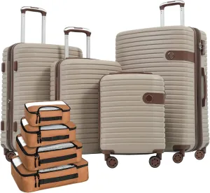 4 Piece Lightweight Luggage Set for Stress-Free Travel, Durable Hard Shell with Expandable Design and Packing Cubes, Khaki
