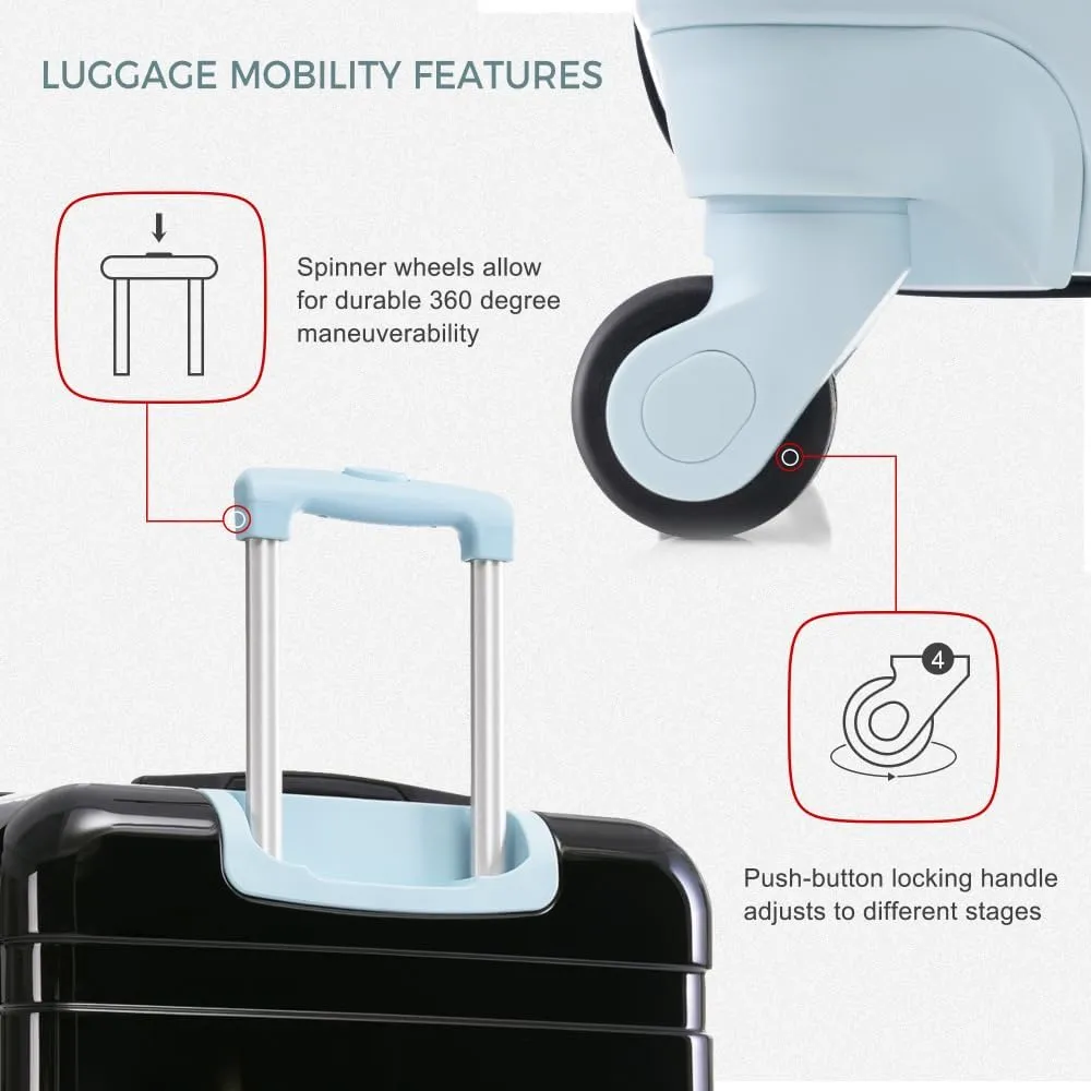 4-Piece Luggage Set | Expandable ABS Hard Shell Suitcases   Travel Bag | Carry-On & Checked Sizes with 360 Spinner Wheels | Lightweight & Durable - Grey Green (Black Blue   ABS PC)