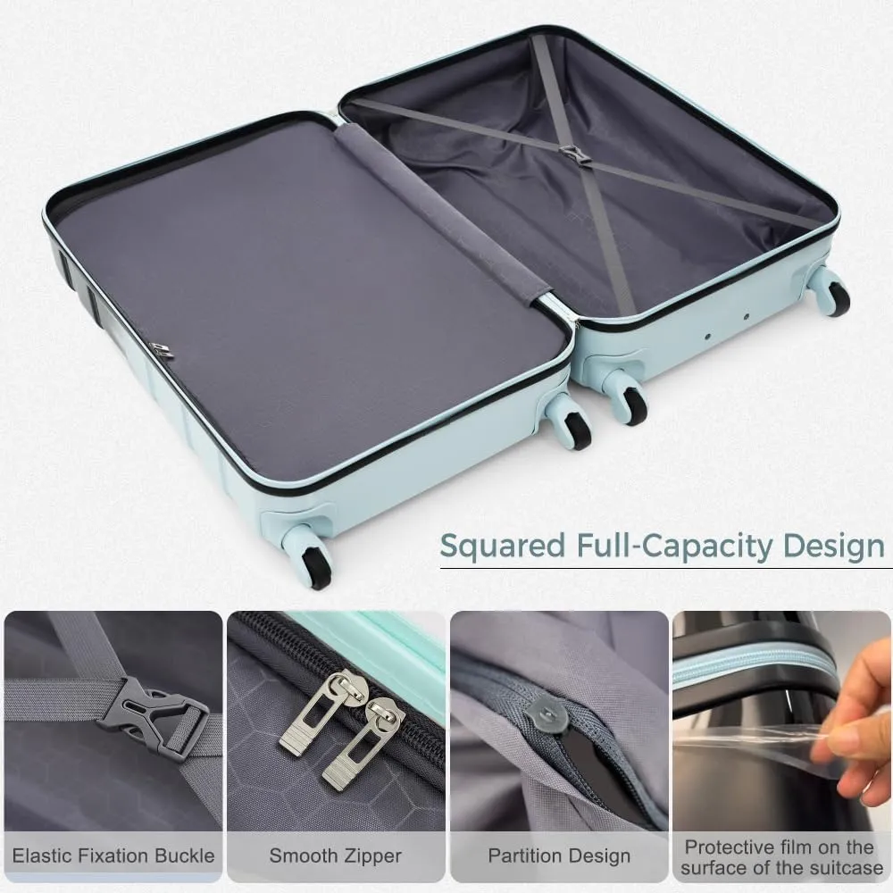4-Piece Luggage Set | Expandable ABS Hard Shell Suitcases   Travel Bag | Carry-On & Checked Sizes with 360 Spinner Wheels | Lightweight & Durable - Grey Green (Black Blue   ABS PC)