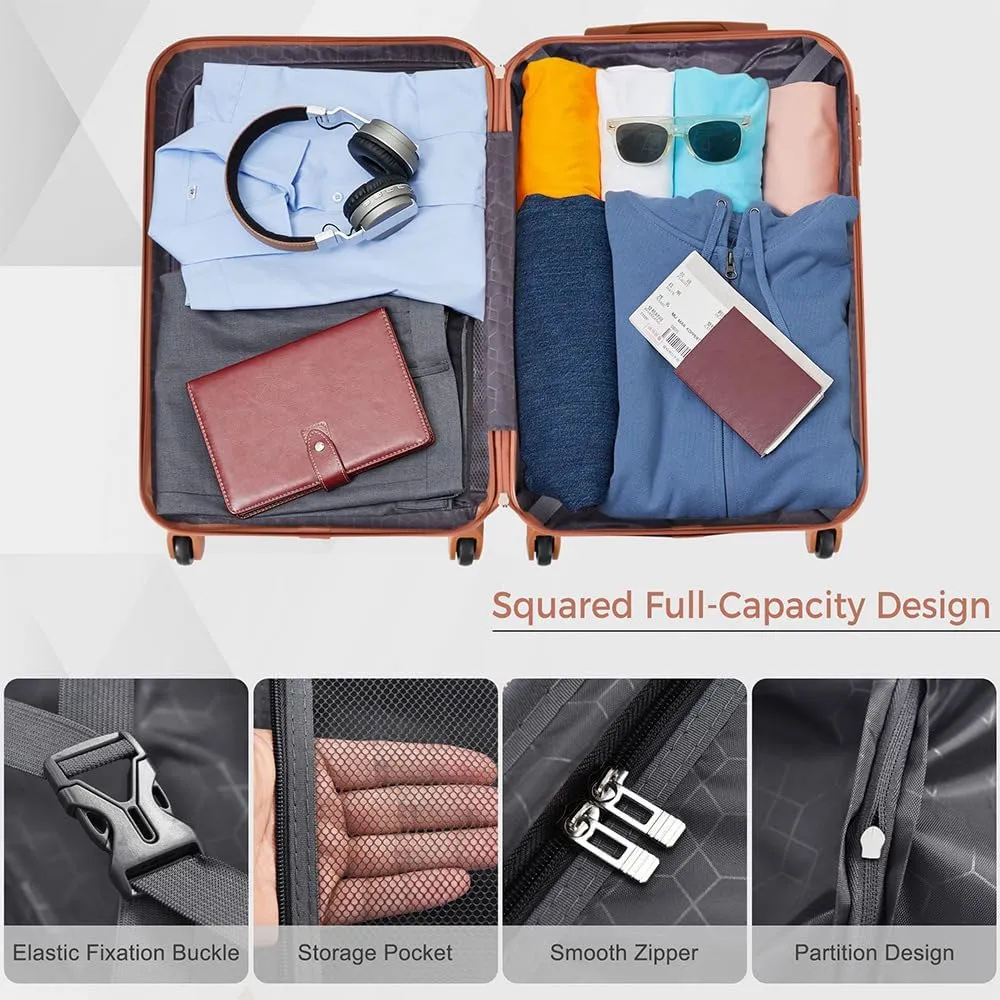 4-Piece Luggage Set | Expandable ABS Hard Shell Suitcases   Travel Bag | Carry-On & Checked Sizes with 360 Spinner Wheels | Lightweight & Durable - Grey Green (Black Brown   ABS-3)