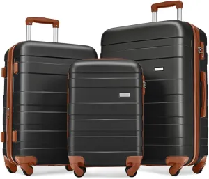 4-Piece Luggage Set | Expandable ABS Hard Shell Suitcases   Travel Bag | Carry-On & Checked Sizes with 360 Spinner Wheels | Lightweight & Durable - Grey Green (Black Brown   ABS)