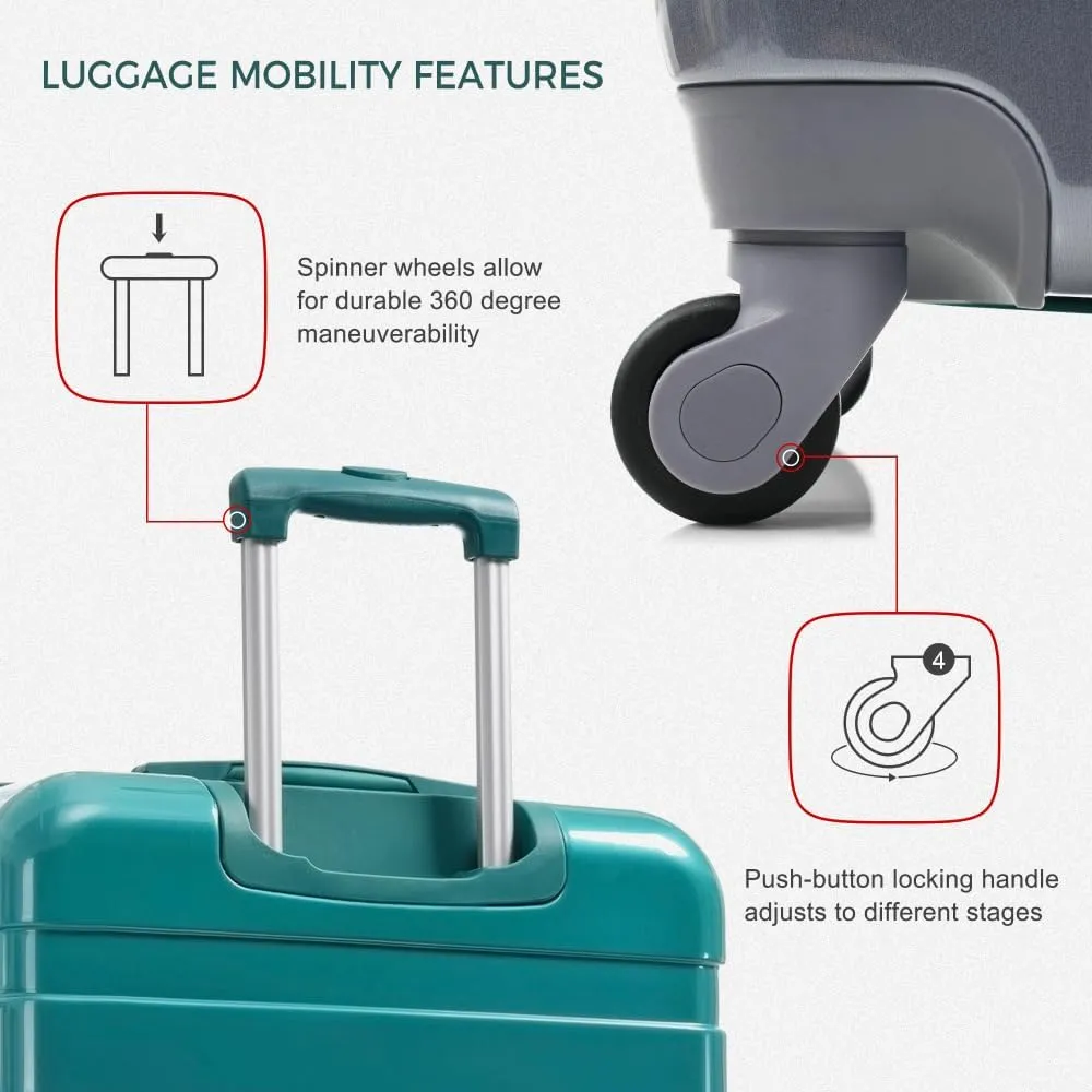 4-Piece Luggage Set | Expandable ABS Hard Shell Suitcases   Travel Bag | Carry-On & Checked Sizes with 360 Spinner Wheels | Lightweight & Durable - Grey Green (Dark Green   ABS PC)