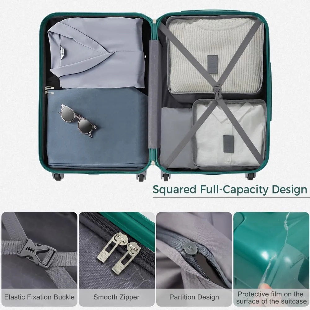 4-Piece Luggage Set | Expandable ABS Hard Shell Suitcases   Travel Bag | Carry-On & Checked Sizes with 360 Spinner Wheels | Lightweight & Durable - Grey Green (Dark Green   ABS PC)