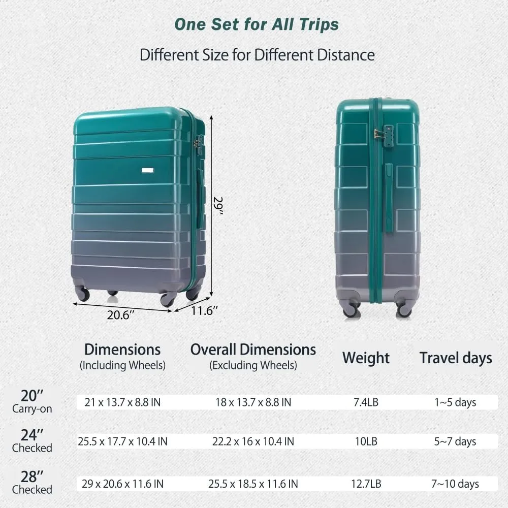 4-Piece Luggage Set | Expandable ABS Hard Shell Suitcases   Travel Bag | Carry-On & Checked Sizes with 360 Spinner Wheels | Lightweight & Durable - Grey Green (Dark Green   ABS PC)
