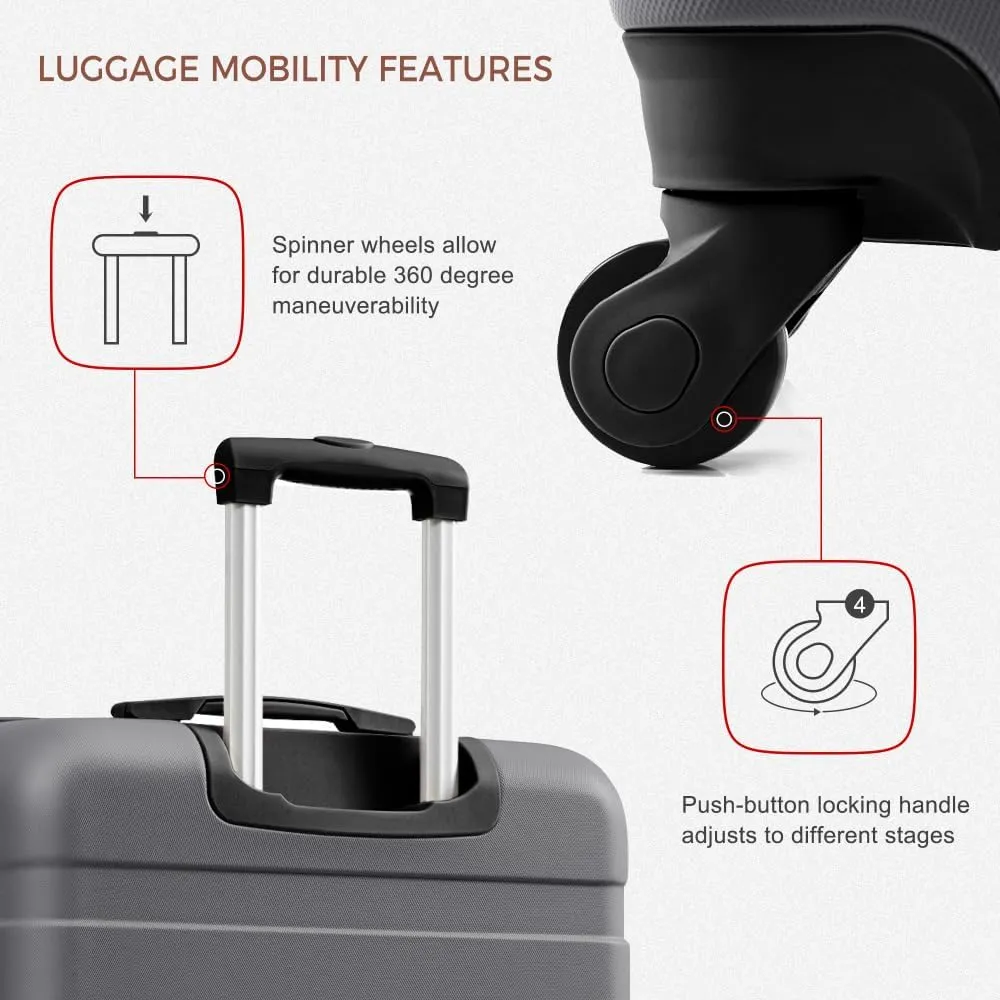 4-Piece Luggage Set | Expandable ABS Hard Shell Suitcases   Travel Bag | Carry-On & Checked Sizes with 360 Spinner Wheels | Lightweight & Durable - Grey Green (Gray   ABS)