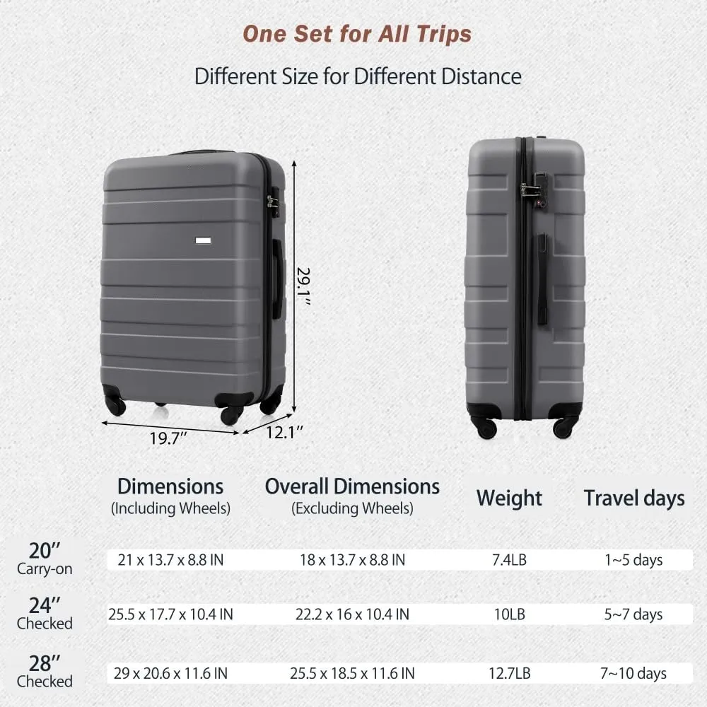 4-Piece Luggage Set | Expandable ABS Hard Shell Suitcases   Travel Bag | Carry-On & Checked Sizes with 360 Spinner Wheels | Lightweight & Durable - Grey Green (Gray   ABS)