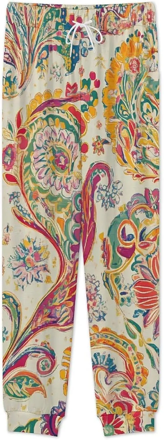 70s Disco Paisley Pattern Soft Mens Pajamas Set Round Neck Pullover Long Sleeve And Pants Loungewear 2 Piece Pjs Set