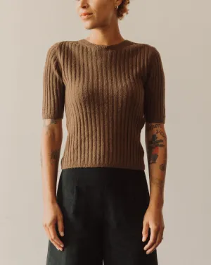 7115 Molly Ribbed Short Sleeve Top, Brown