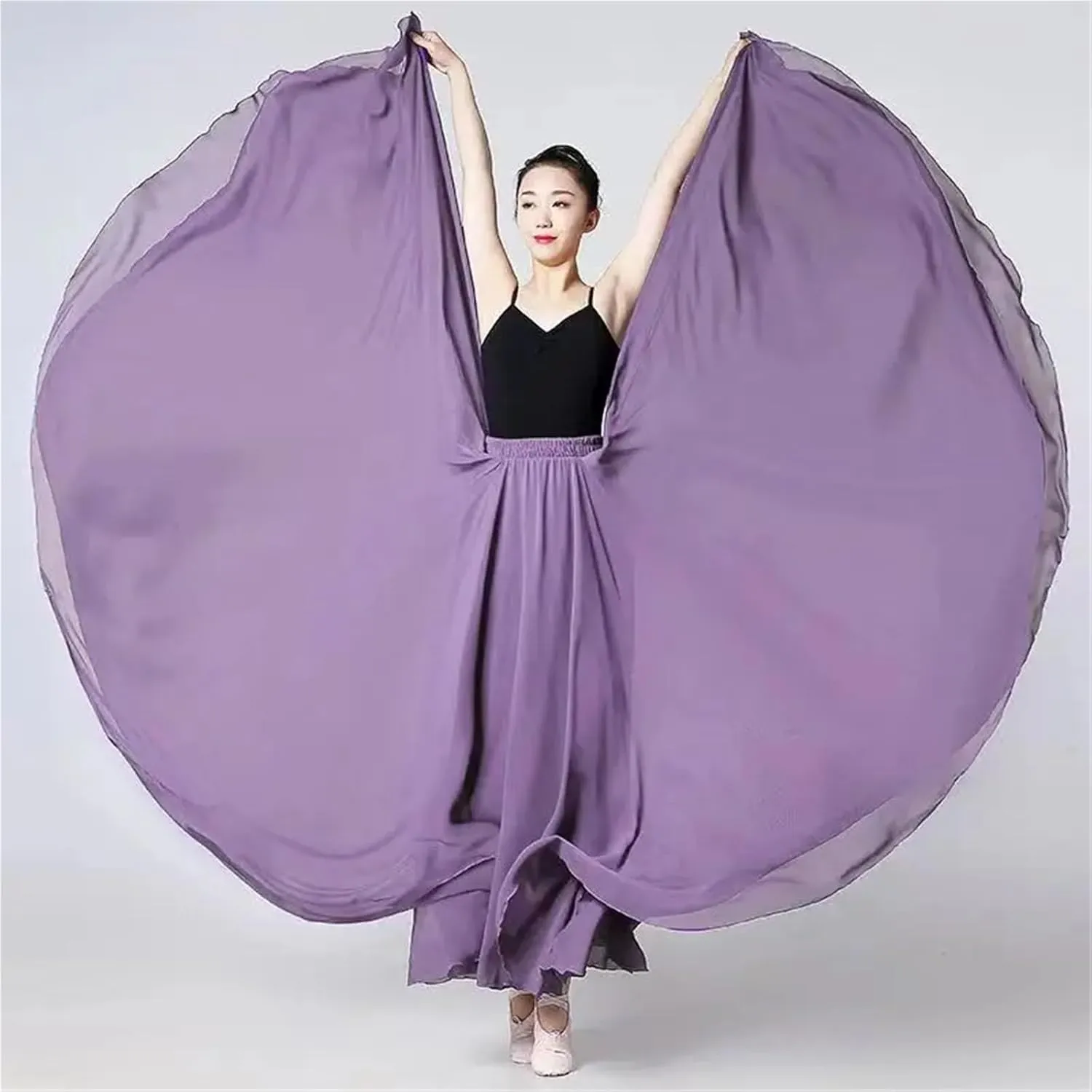 720 Degree Chiffon Skirt Ballet Belly Dance Women Double-Layer Long Skirts Dancer Practice Wear Performance(Color-B,S Length 85cm)