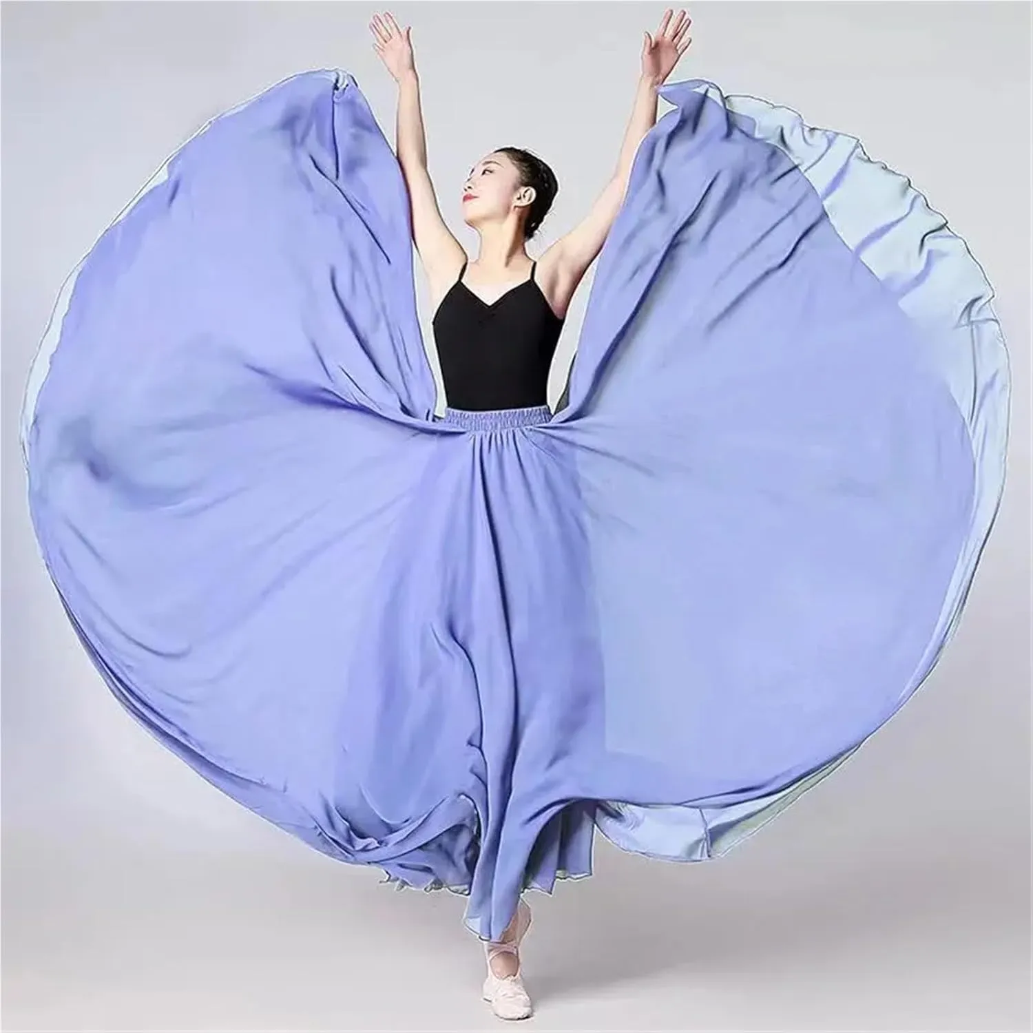 720 Degree Chiffon Skirt Ballet Belly Dance Women Double-Layer Long Skirts Dancer Practice Wear Performance(Color-B,S Length 85cm)