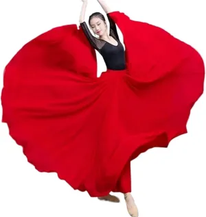 720 Degree Chiffon Skirt Ballet Belly Dance Women Double-Layer Long Skirts Dancer Practice Wear Performance(Color-B,S Length 85cm)
