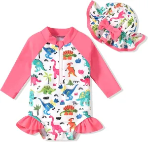 Aalizzwell Baby Girls Long Sleeve One Piece Swimsuit with Hat