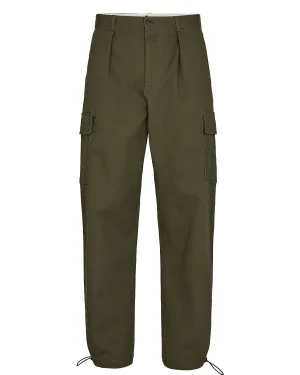 AKJAKOB TWILL PLEAT CARGO PANTS - Forest night
