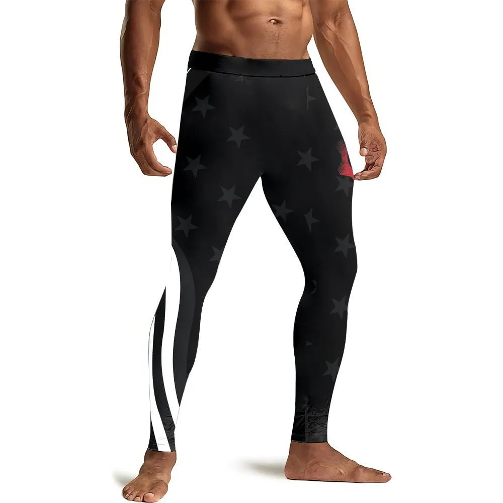 American Flag Black Men's Compression Leggings