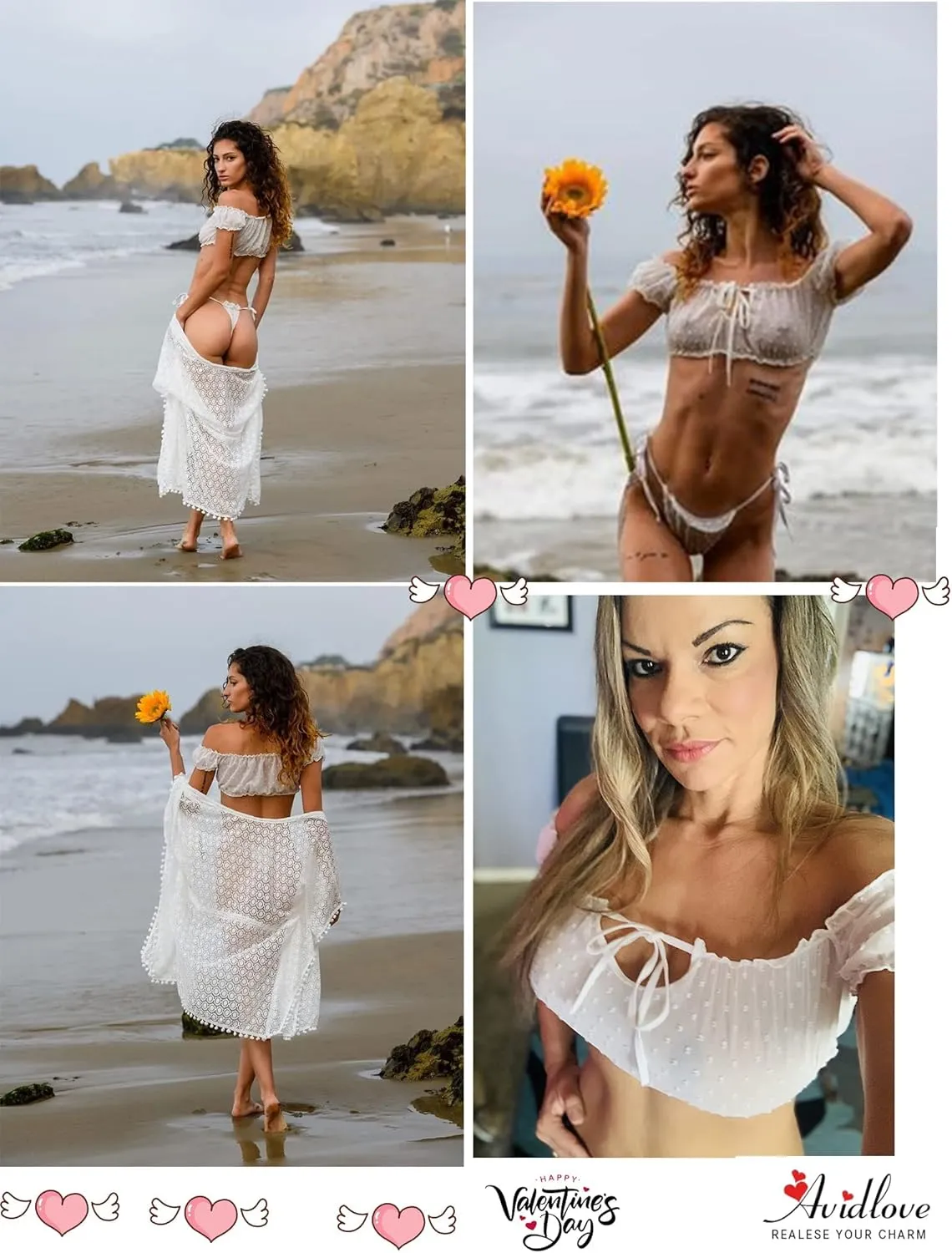 Avidlove Bra and Panty Set Ruffle Lingerie Set Mesh Babydoll Chemise