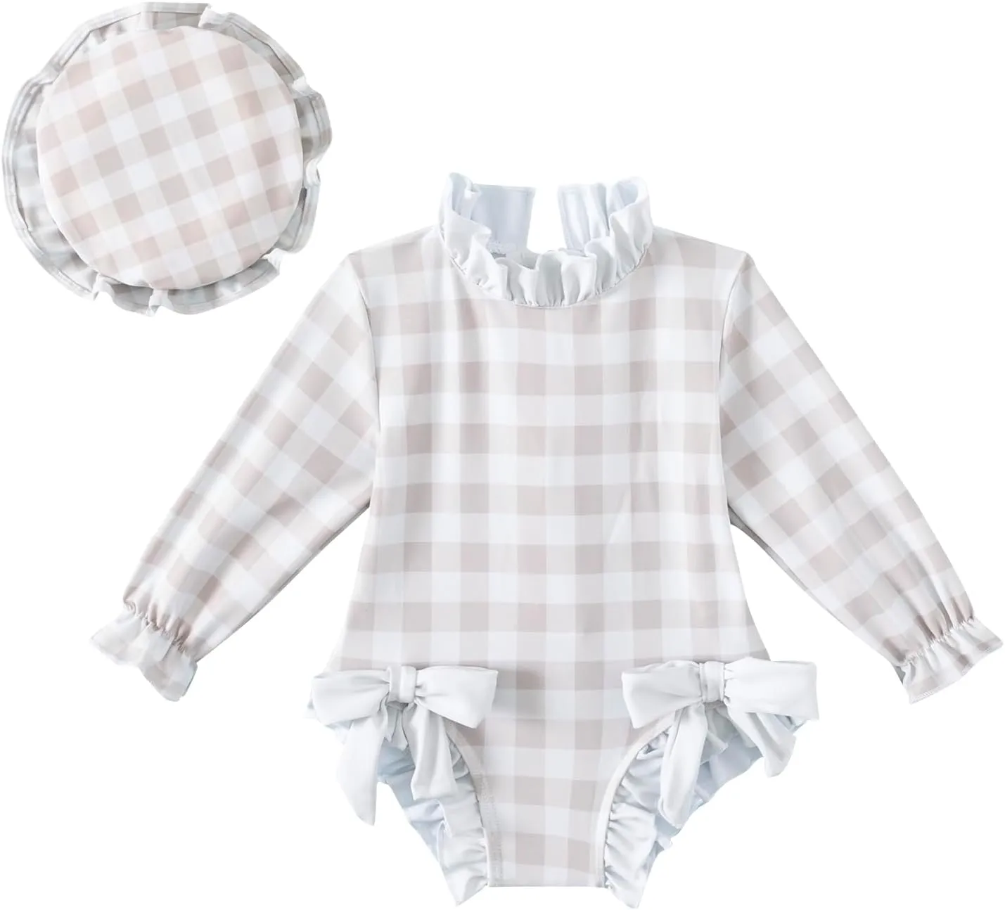 Baby Girls Long Sleeve One Piece Rash Guard Swimsuit with Hat Bathing Suit Beach Wear 0-2T