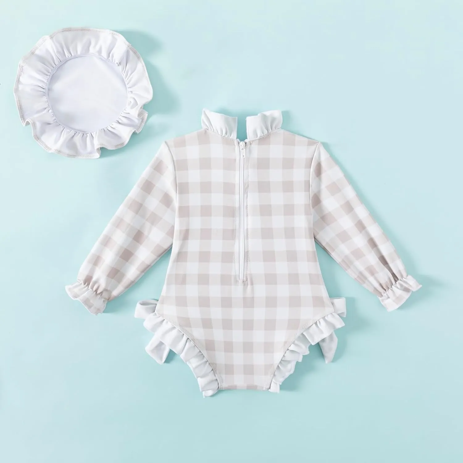Baby Girls Long Sleeve One Piece Rash Guard Swimsuit with Hat Bathing Suit Beach Wear 0-2T