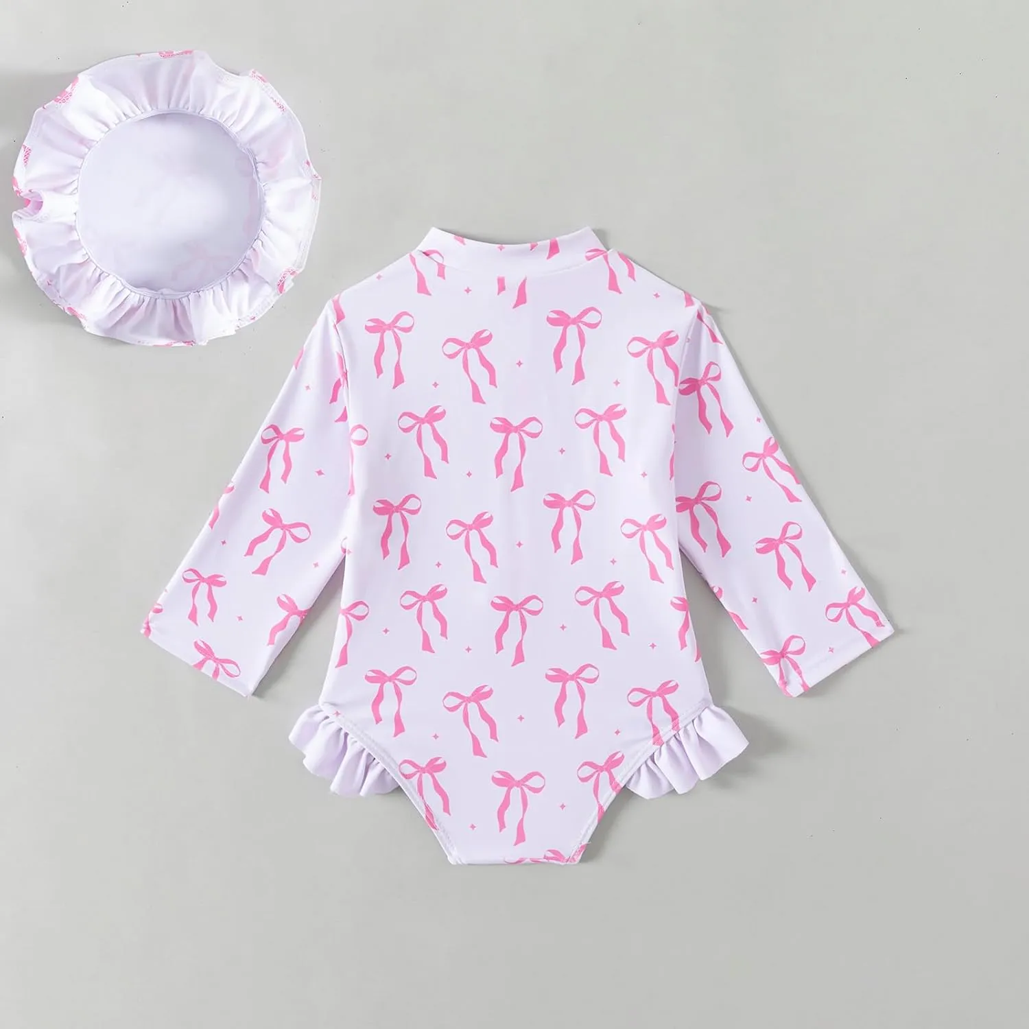 Baby Girls Long Sleeve One Piece Rash Guard Swimsuit with Hat Bathing Suit Beach Wear 0-2T