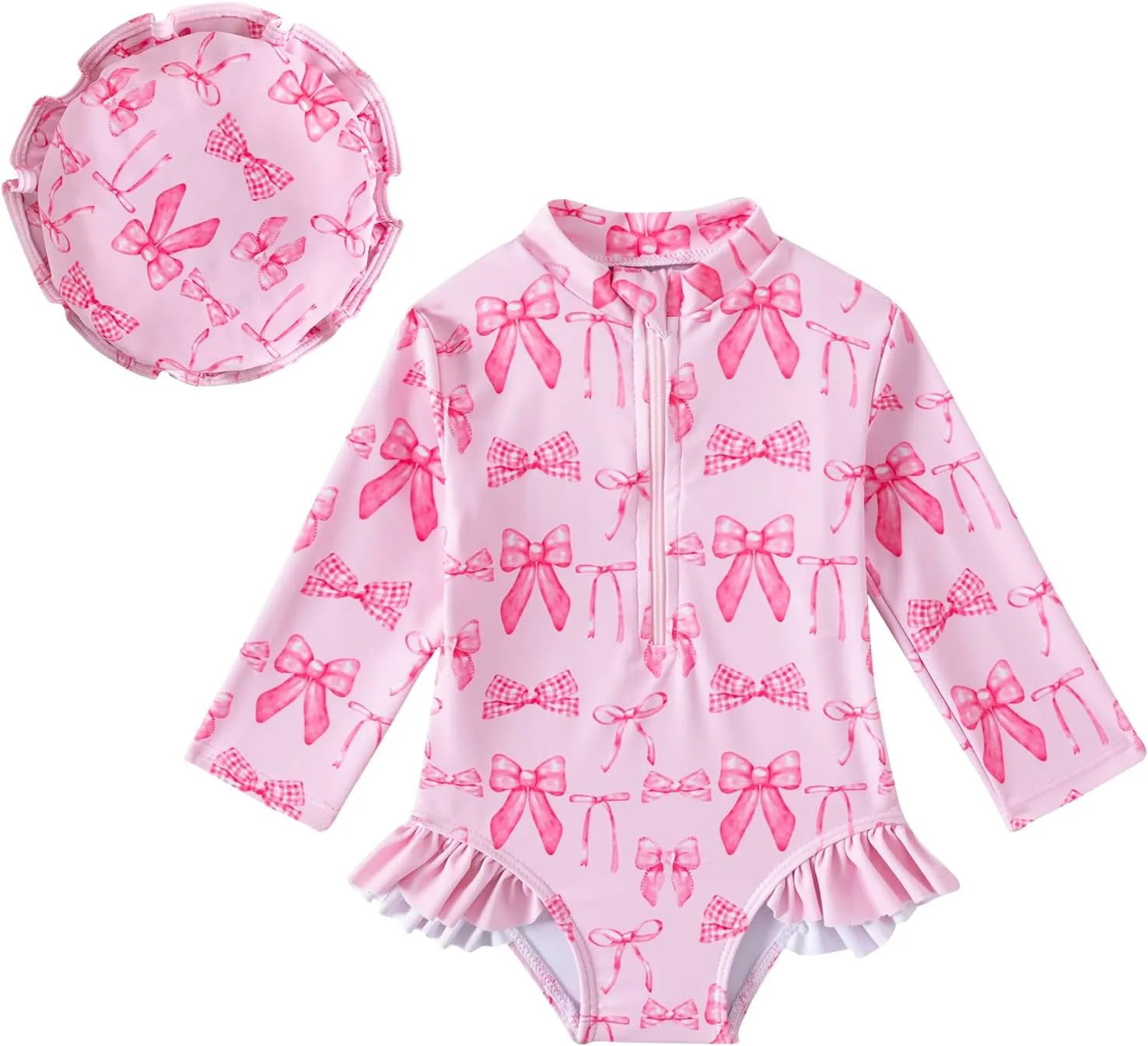 Baby Girls Long Sleeve One Piece Rash Guard Swimsuit with Hat Bathing Suit Beach Wear 0-2T
