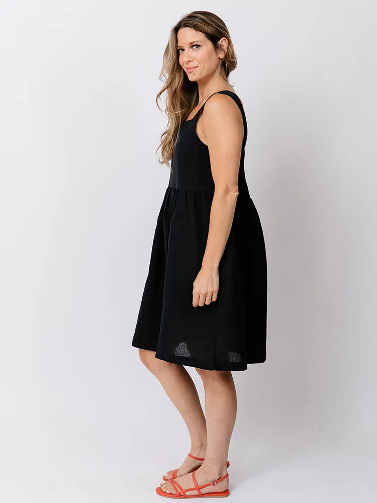Billie Jumper Dress - Black Linen