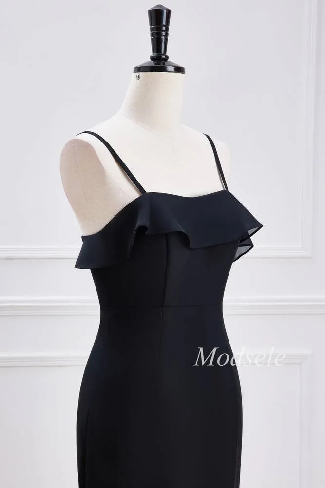 Black Spaghetti Strap Ruffle Multi-Layer Maxi Dress