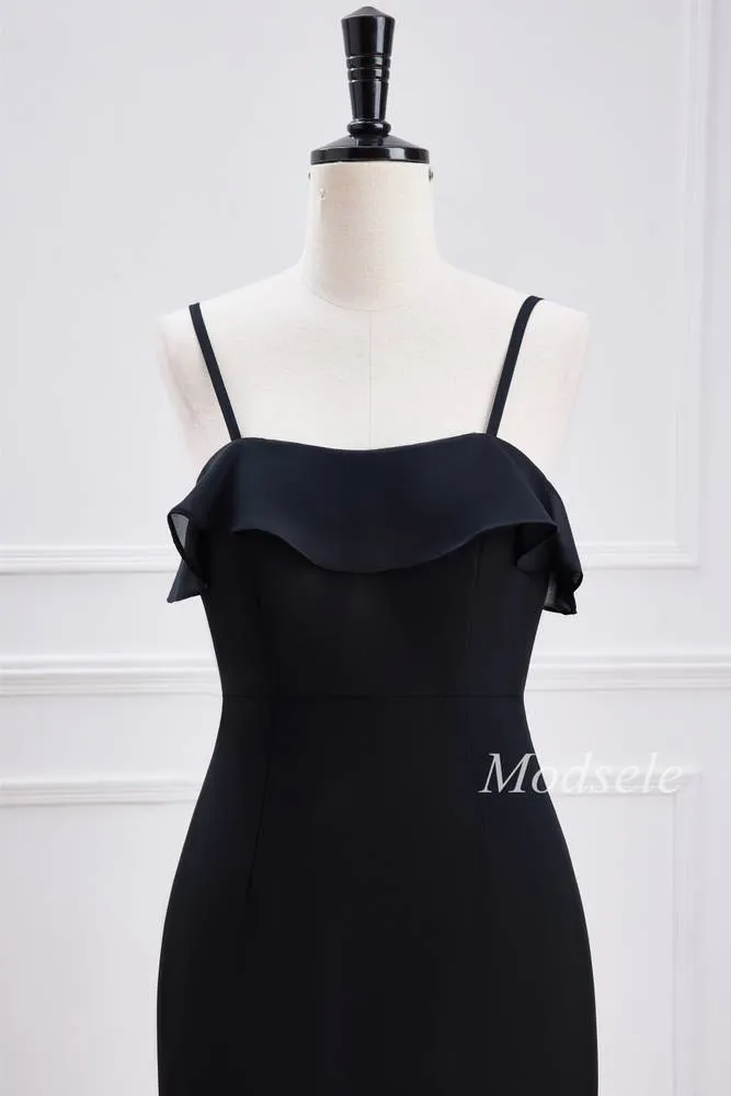 Black Spaghetti Strap Ruffle Multi-Layer Maxi Dress