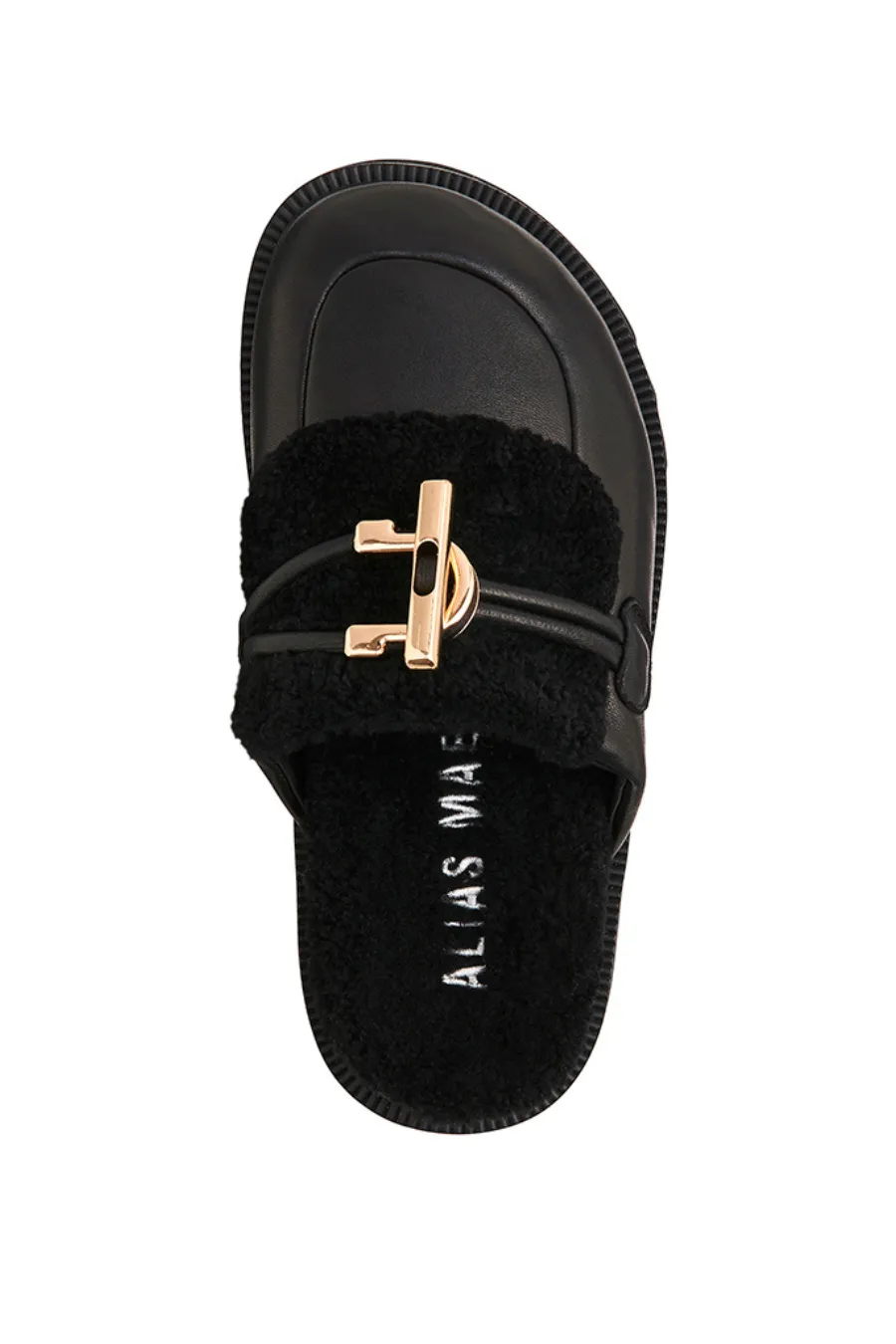 Cedar Slide Black Leather/ Shearling