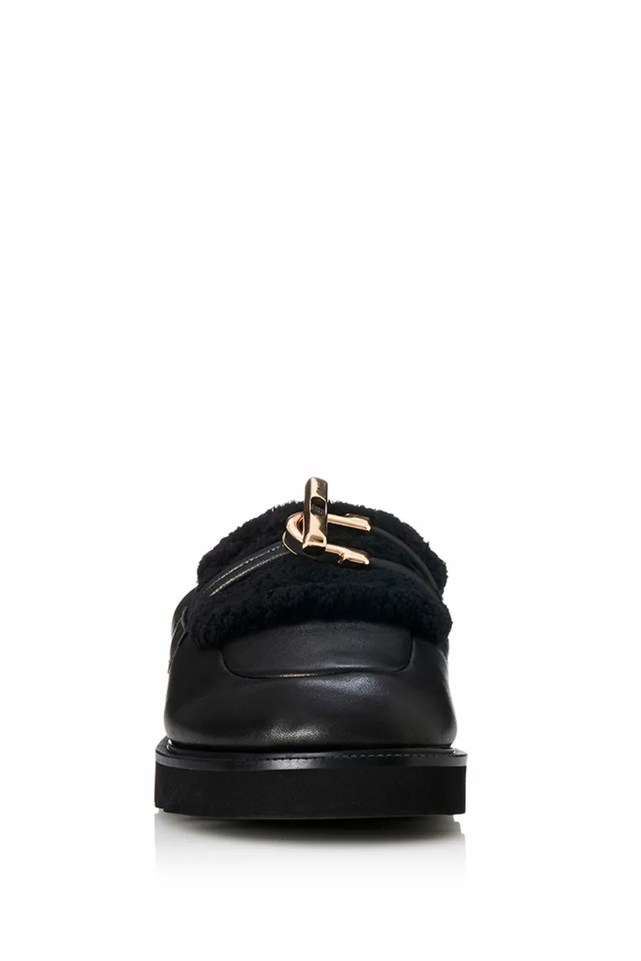Cedar Slide Black Leather/ Shearling