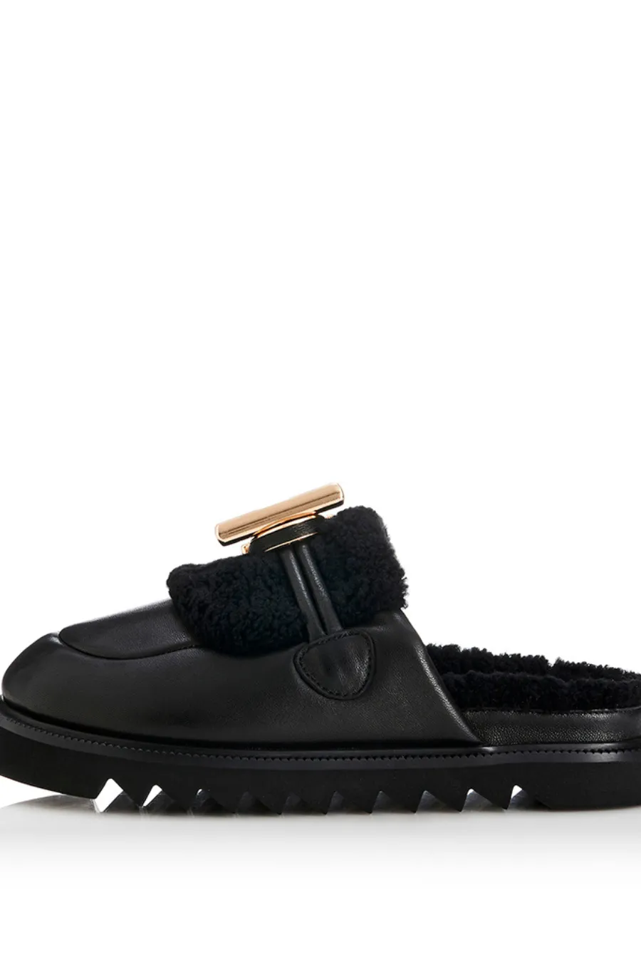 Cedar Slide Black Leather/ Shearling