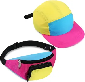 Cindeer 2 Pcs 80s 90s Neon Fanny Pack Hat for Women Neon Hat Retro Fanny Pack for 80s 90s Party Outfit Holiday Festival
