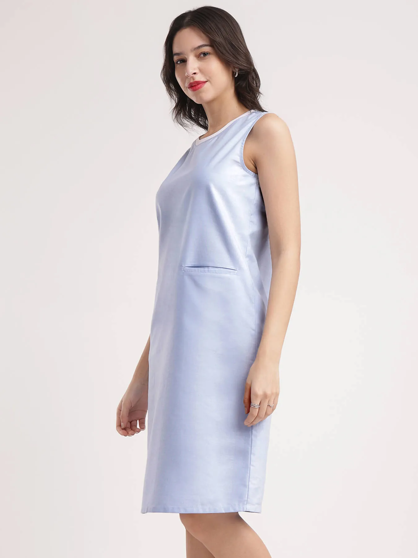 Cotton Oxford Shift Dress - Light Blue