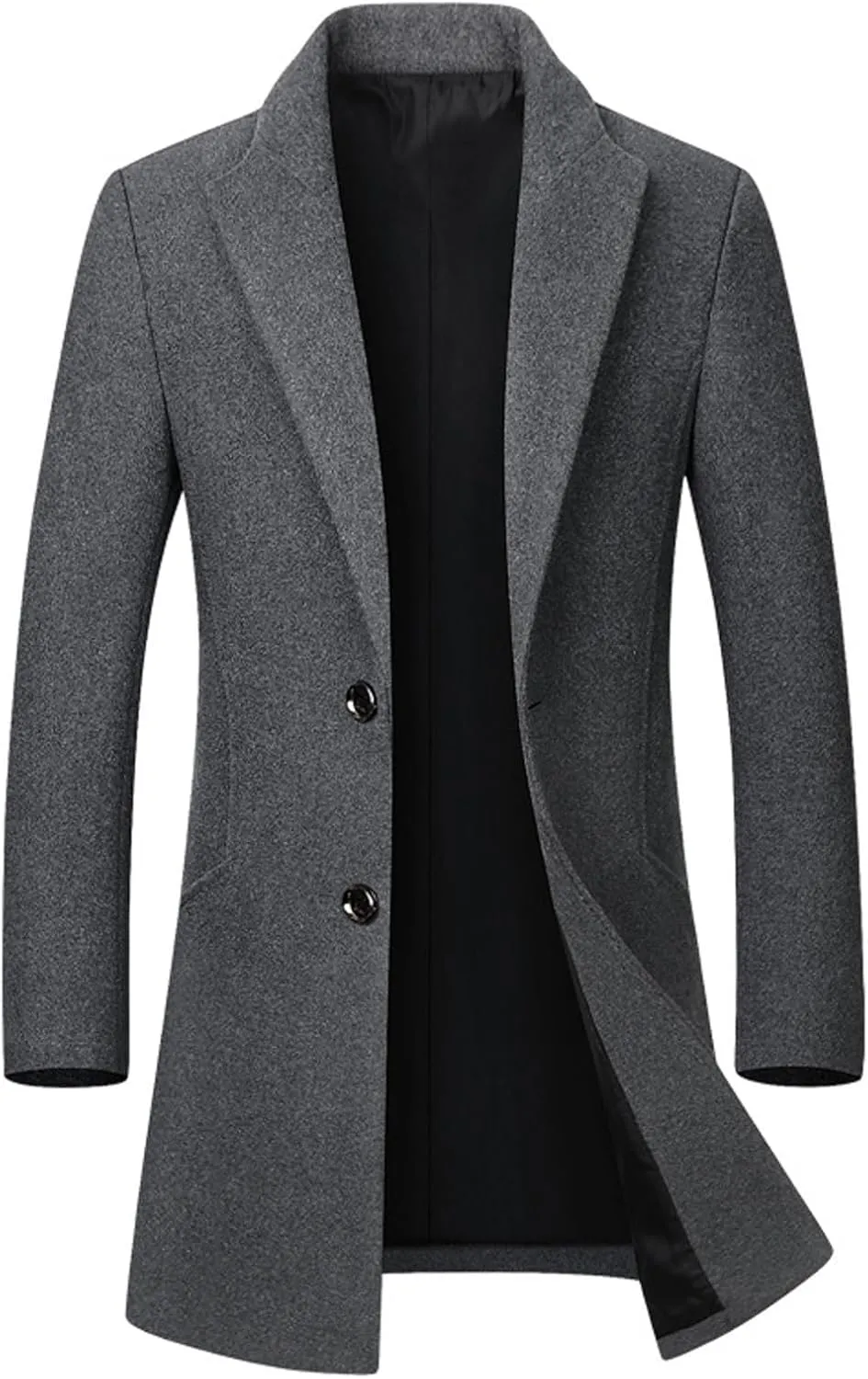 Ctreela Men's Woolen Blend Trench Coat Formal Pea Coat Business Single-Breasted Long Coat Jackets Warm Winter Windbreaker