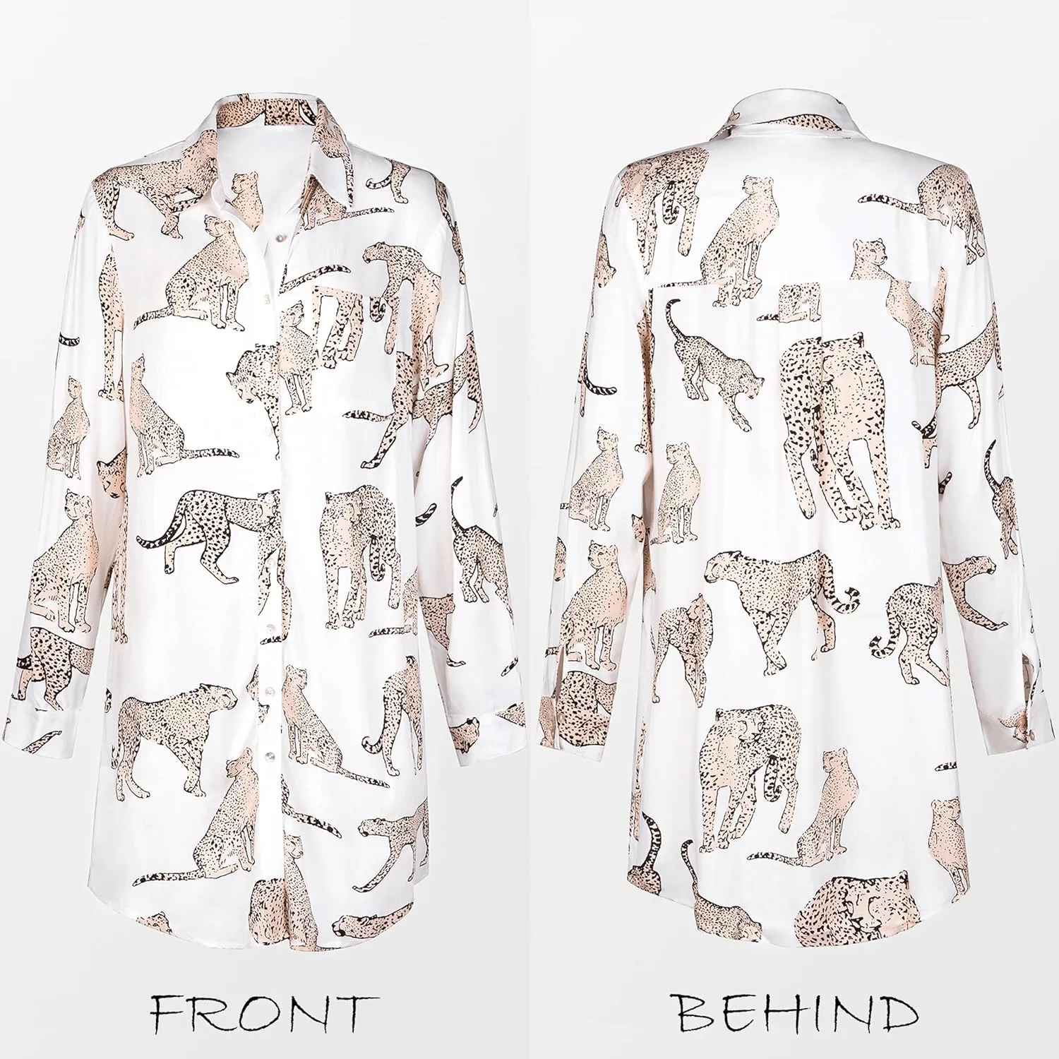 CUPSHE Dress Button Down Shirt Dress Long Sleeve Blouse Top Leopard Print