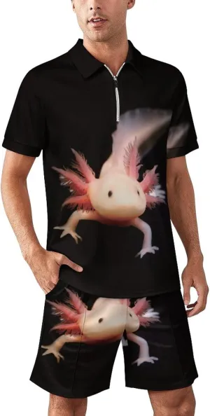 Cute Newt Axolotl Men's Polo Shirt Top And Shorts Sets 2 Piece Short Sleeve Outfits