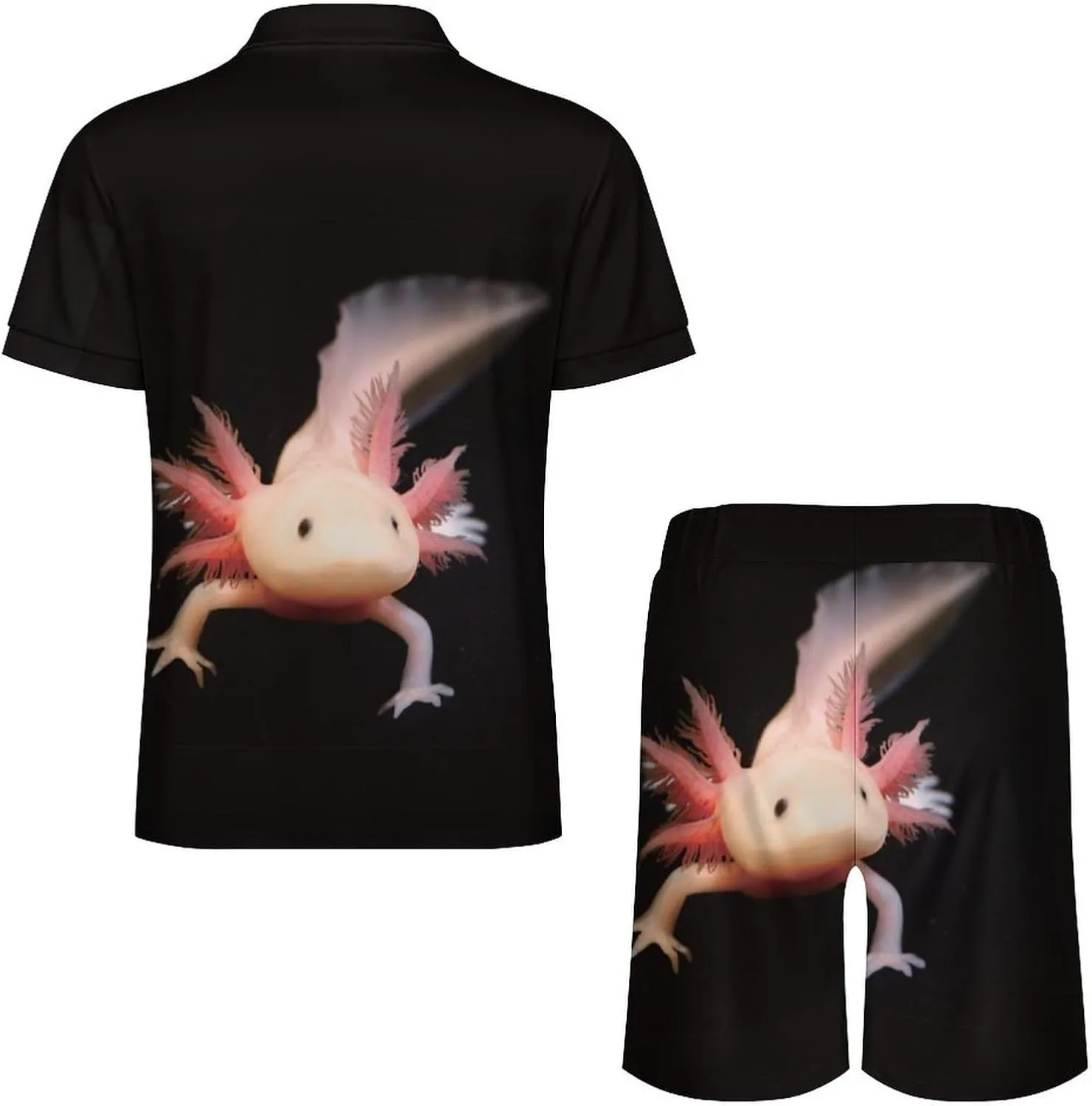 Cute Newt Axolotl Men's Polo Shirt Top And Shorts Sets 2 Piece Short Sleeve Outfits