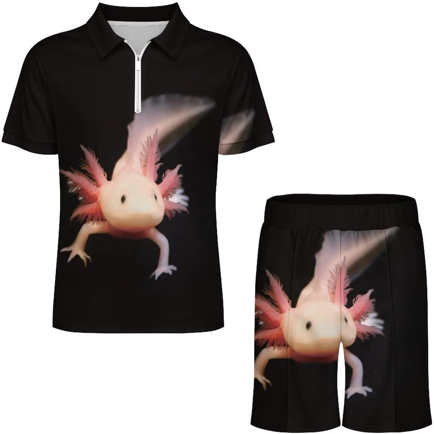 Cute Newt Axolotl Men's Polo Shirt Top And Shorts Sets 2 Piece Short Sleeve Outfits