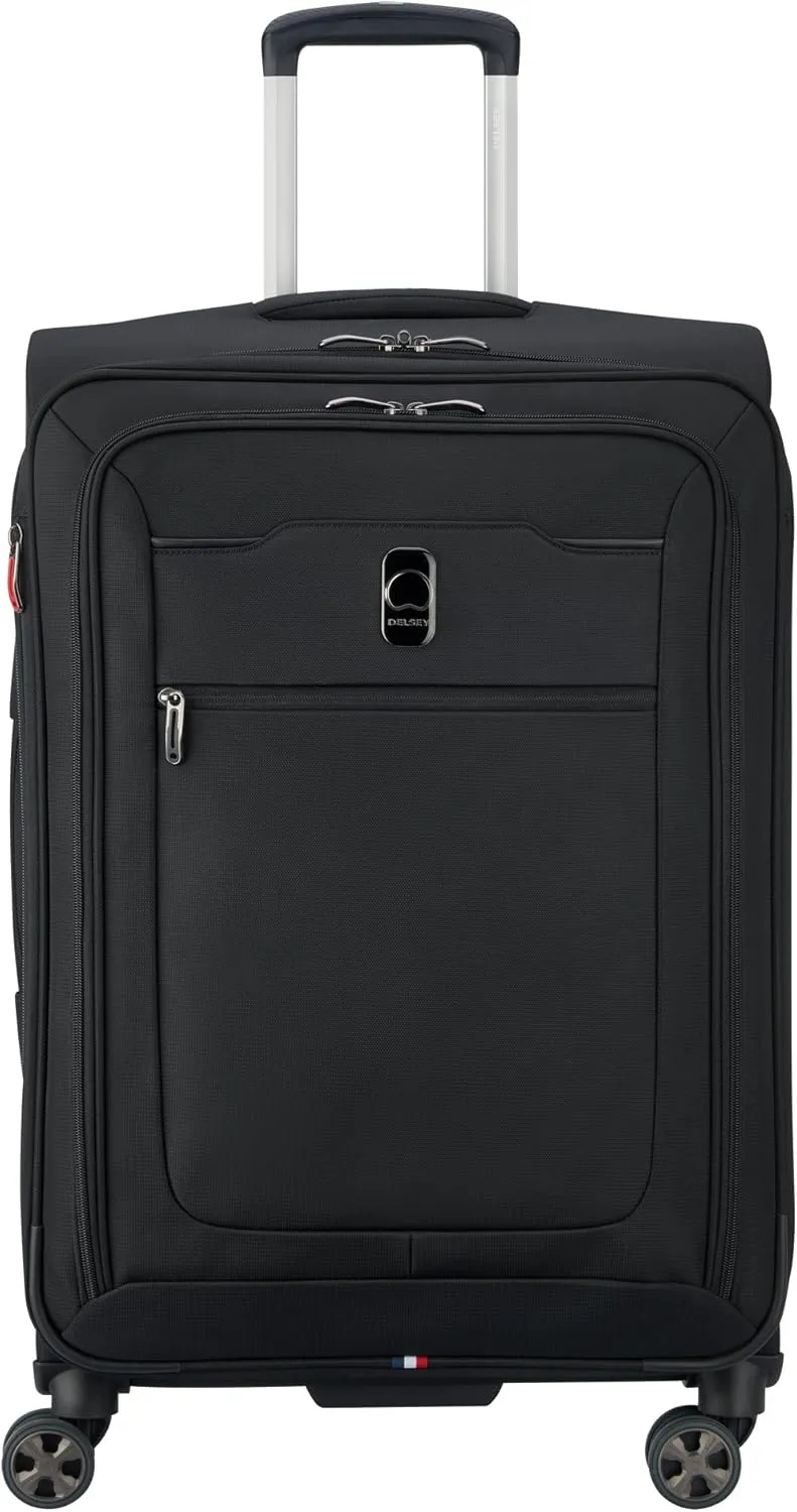 DELSEY Paris Hyperglide Softside Expandable Luggage with Spinner Wheels, Black, Checked-Medium 25 Inch