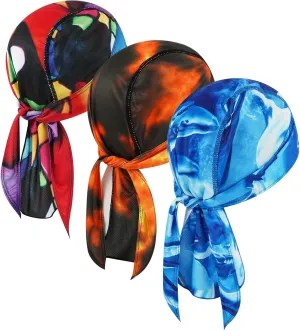 DOCILA 3 Pcs Do Rags for Men Skull Cap Bandana Hat Breathable Helmet Linner Beanie