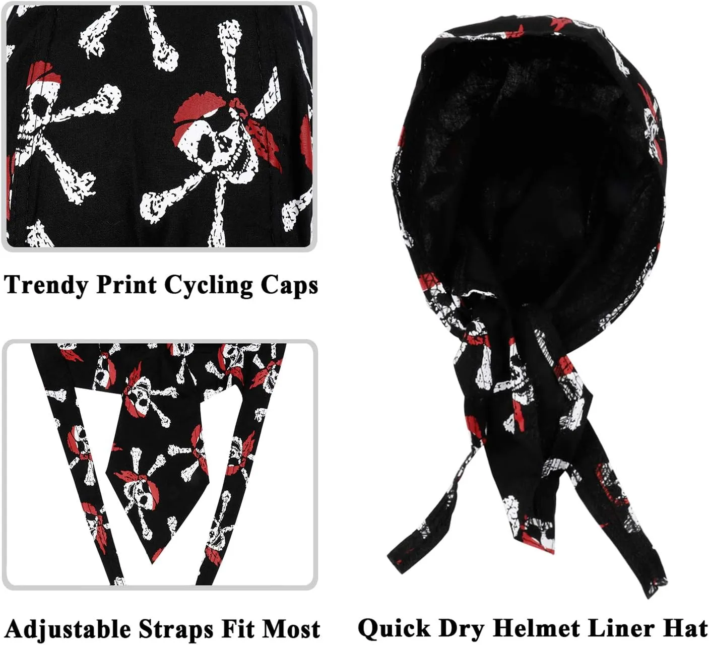 DOCILA 3 Pcs Do Rags for Men Skull Cap Bandana Hat Breathable Helmet Linner Beanie