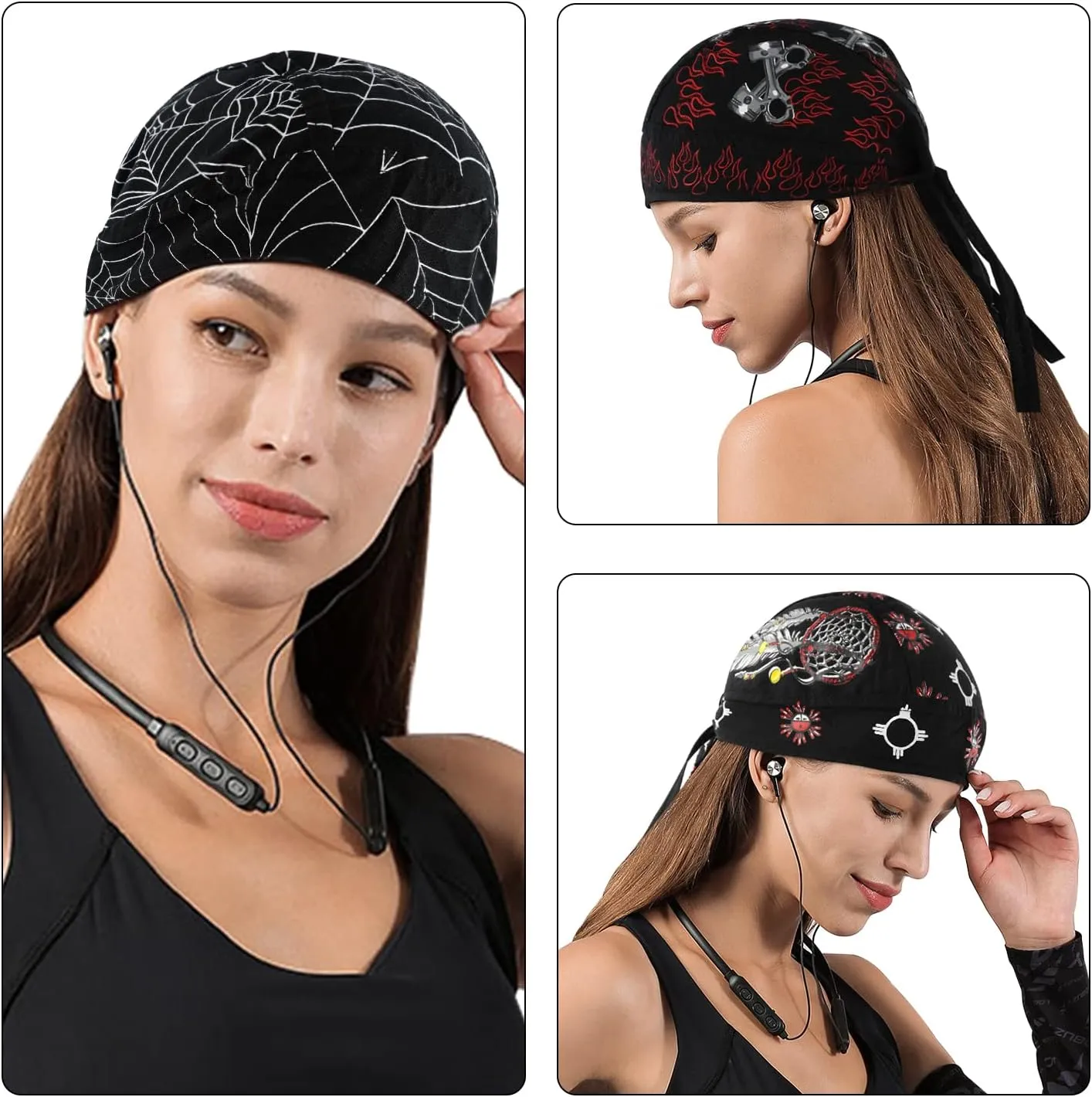 DOCILA 3 Pcs Do Rags for Men Skull Cap Bandana Hat Breathable Helmet Linner Beanie