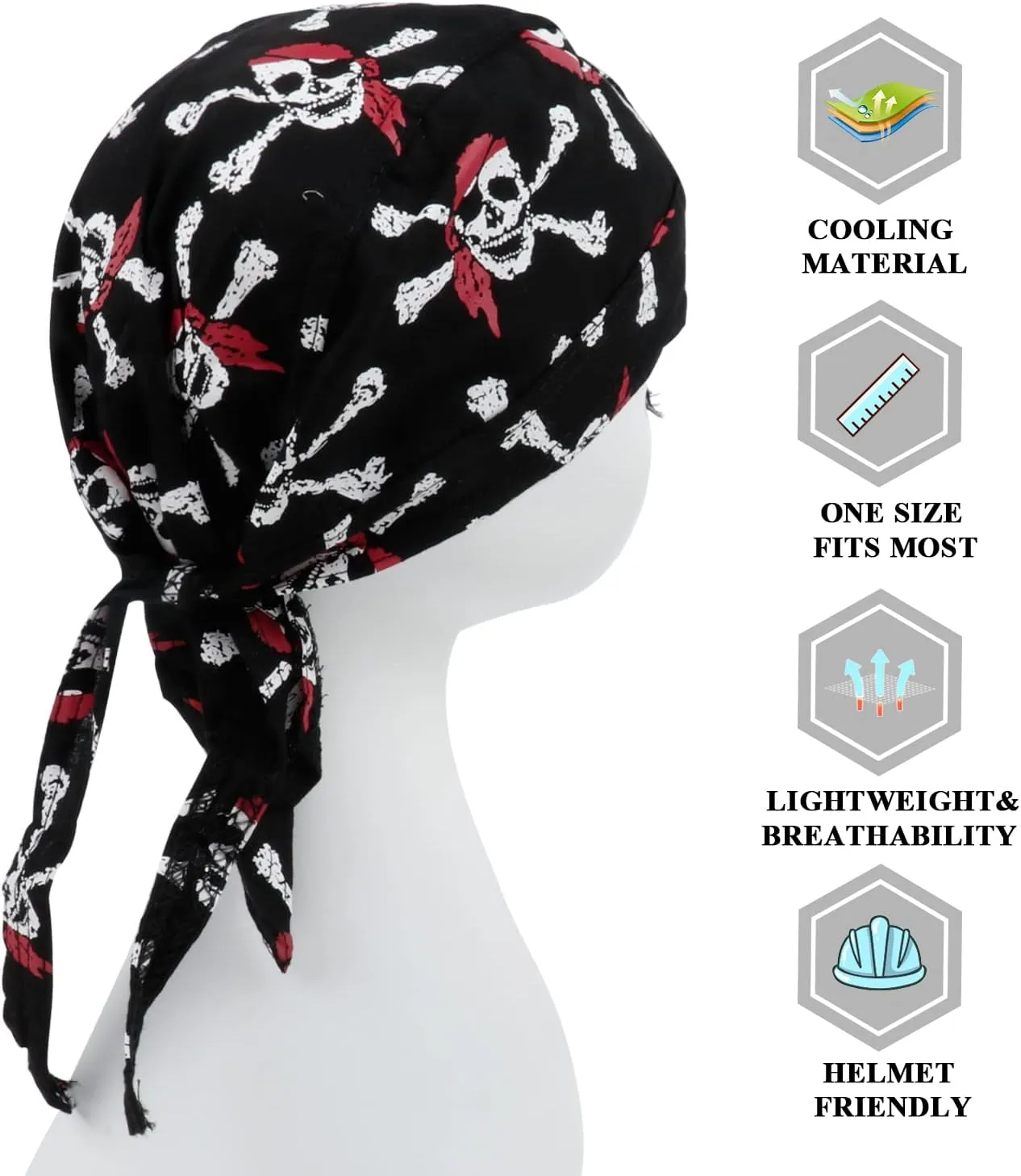 DOCILA 3 Pcs Do Rags for Men Skull Cap Bandana Hat Breathable Helmet Linner Beanie