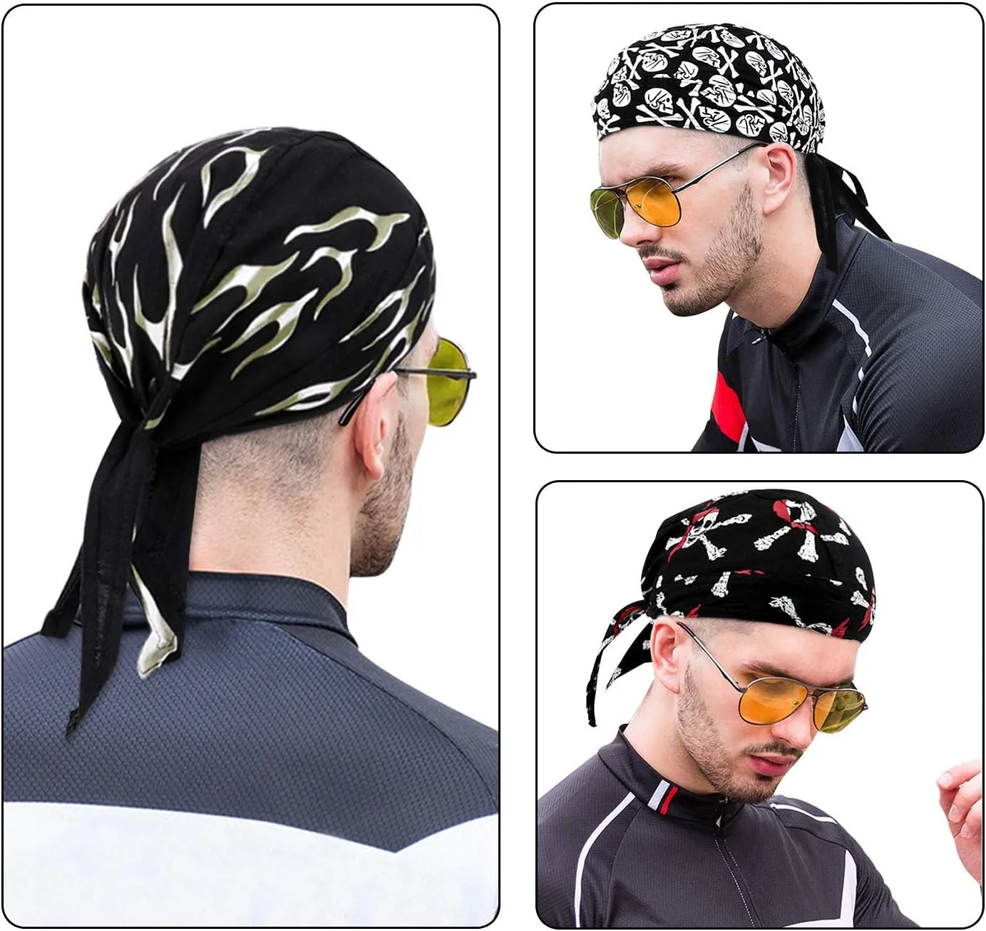 DOCILA 3 Pcs Do Rags for Men Skull Cap Bandana Hat Breathable Helmet Linner Beanie