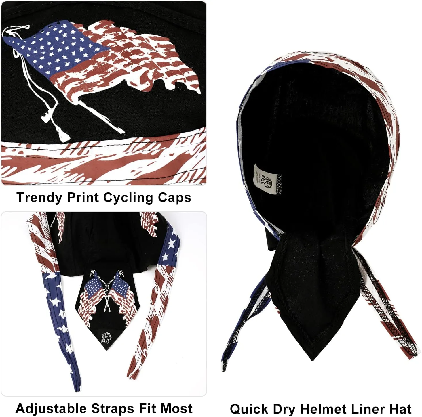 DOCILA 3 Pcs Do Rags for Men Skull Cap Bandana Hat Breathable Helmet Linner Beanie