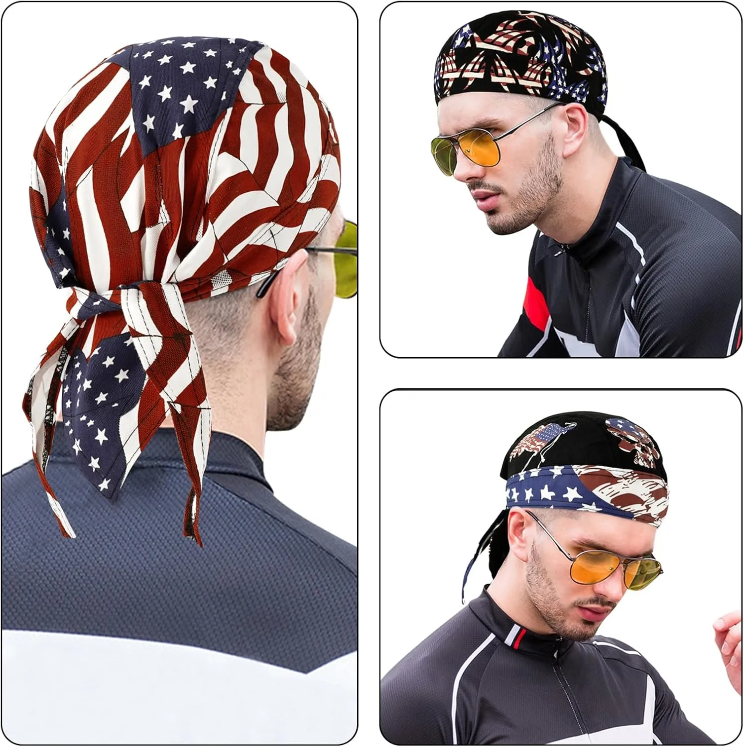 DOCILA 3 Pcs Do Rags for Men Skull Cap Bandana Hat Breathable Helmet Linner Beanie
