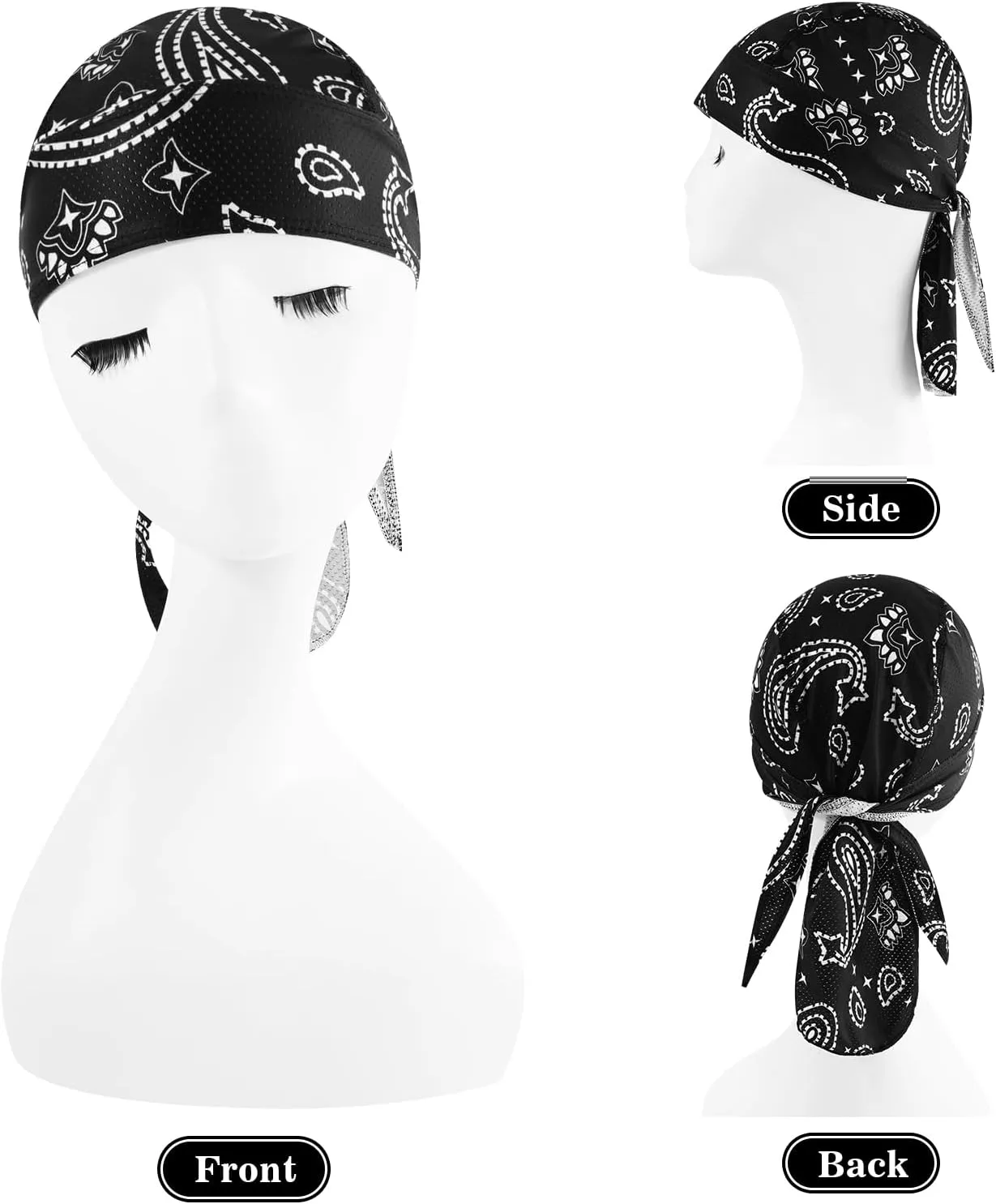 DOCILA 3 Pcs Do Rags for Men Skull Cap Bandana Hat Breathable Helmet Linner Beanie