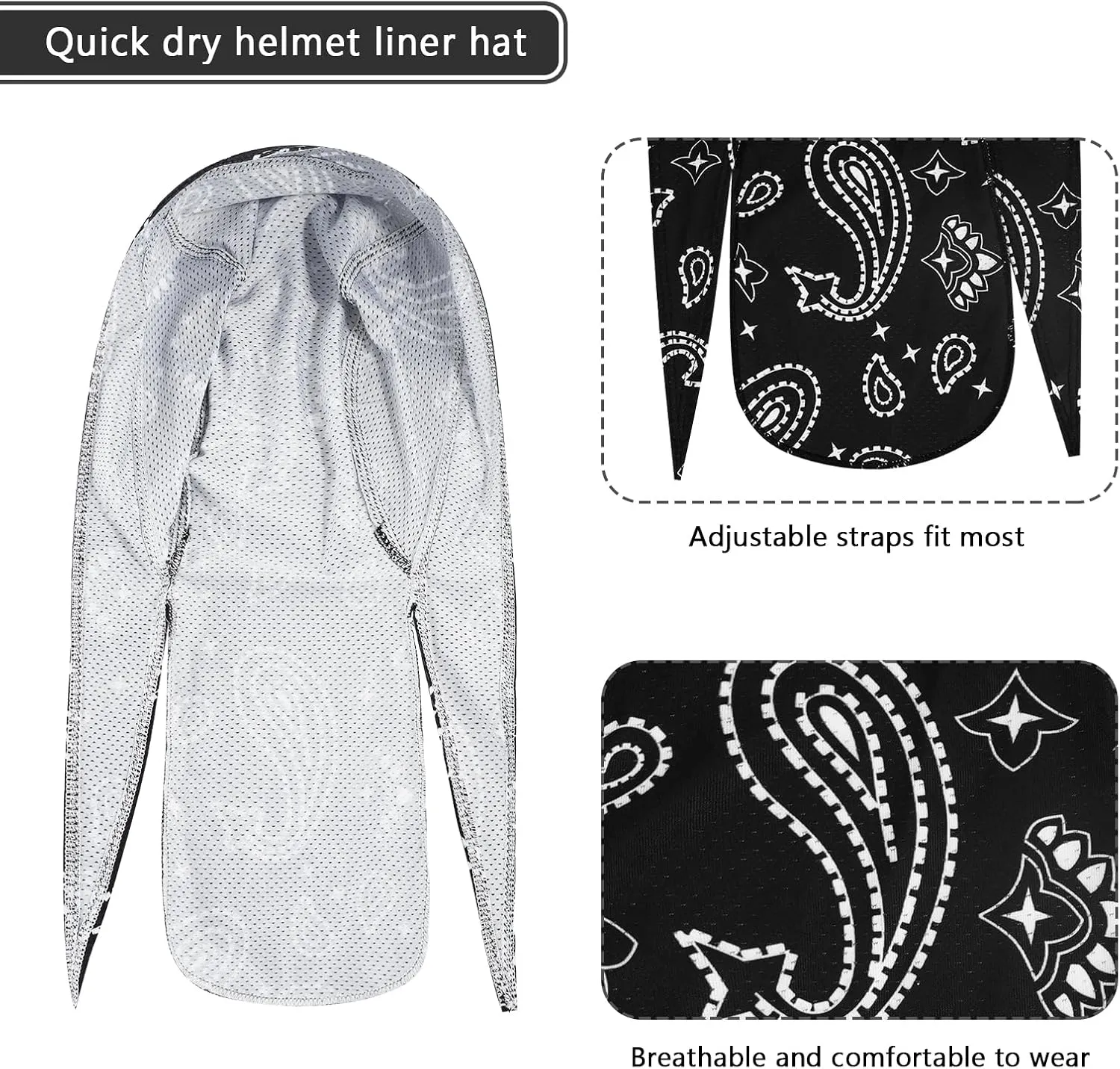 DOCILA 3 Pcs Do Rags for Men Skull Cap Bandana Hat Breathable Helmet Linner Beanie