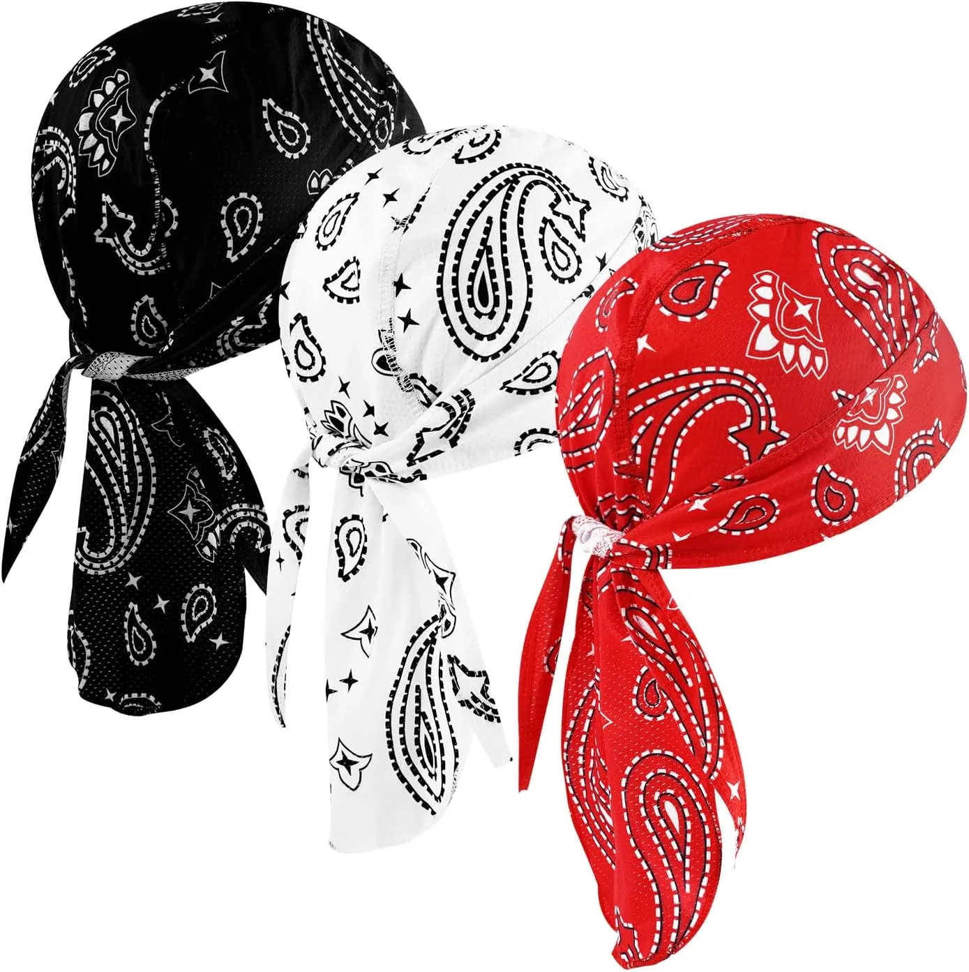 DOCILA 3 Pcs Do Rags for Men Skull Cap Bandana Hat Breathable Helmet Linner Beanie
