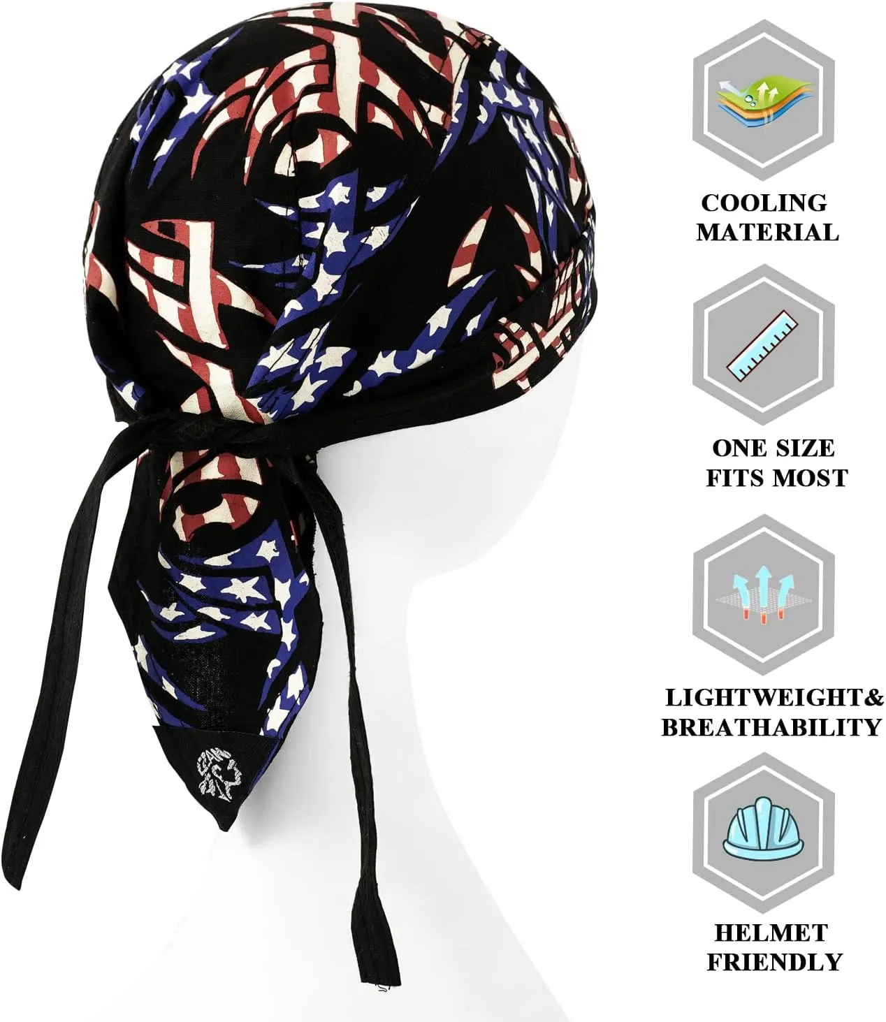 DOCILA 3 Pcs Do Rags for Men Skull Cap Bandana Hat Breathable Helmet Linner Beanie
