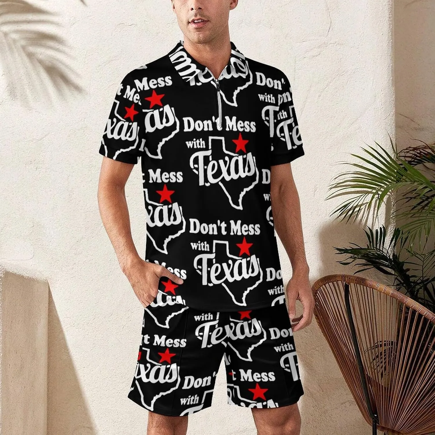 Don't Mess With Texas Men's Polo Shirt Top And Shorts Sets 2 Piece Short Sleeve Outfits